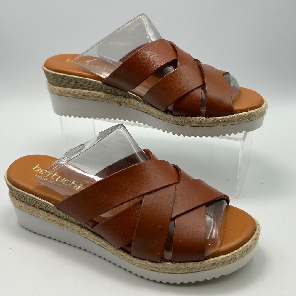 Bertuchi Spain Platform Sandals Women 7.5 Brown Leather Espadrille Slide Boho